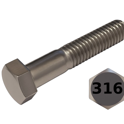 Imperial Hexagonal Bolt Fine And Partial Thread 316 Stainless Steel 1/4-28 * 5"