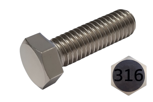 Imperial Hexagonal Bolt Fine And Full Thread 316 Stainless Steel 9/16-12 * 2"