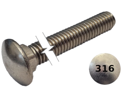 Imperial Carriage Bolt Dome Head Full Thread 316 Stainless Steel 5/16-18 * 4-1/2"