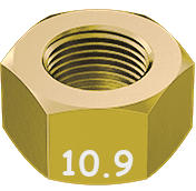 Metric Hexagonal Nut Yellow Zinc M10 * 1.5  Grade 10.9
